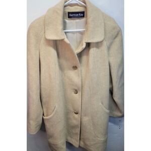 Herman Kay Wool Blend Coat‎ Women's Beige Collared Button Front Pockets Vintage